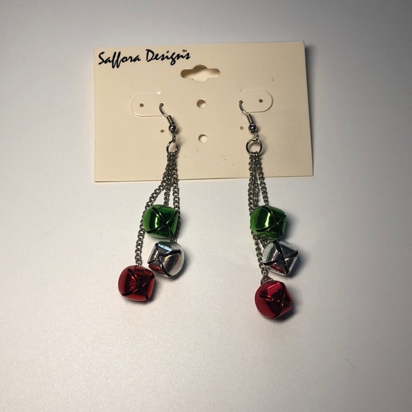 Christmas Bells Earrings Jingle Jangle Red Green - Picture 2 of 6